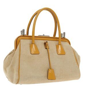 Prada Madras Cerniera Doctor Bag Canvas And Leather Beige Canvas Handbag